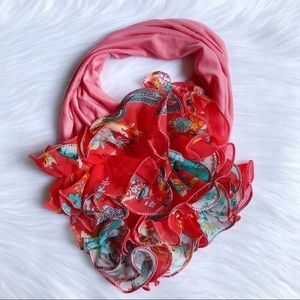 Brand New Floral Elastic Neck Scarf - Orange